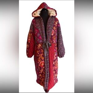 Sundance Linnea Patchwork Robe Womens M L Floral Sherpa Lined Jacket Boho